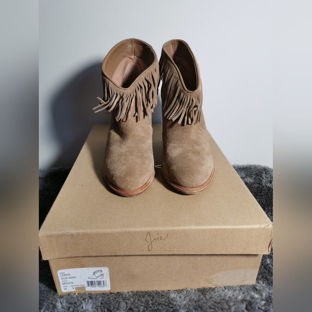 Joie Brown Suede Fringe Booties